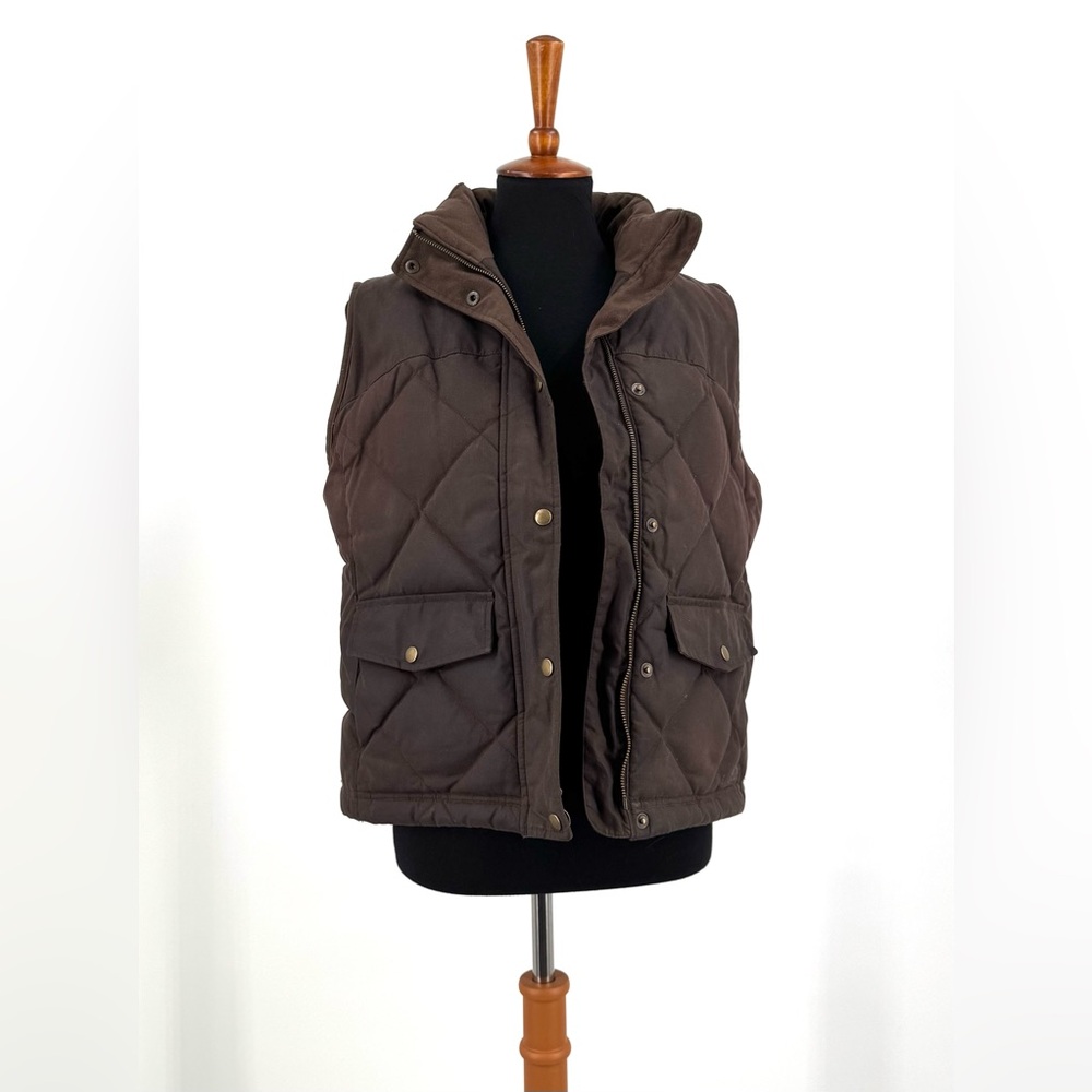 L.L.Bean Brown Quilted Waxed Cotton Goose Down Vest Size M - Picture 14 of 15